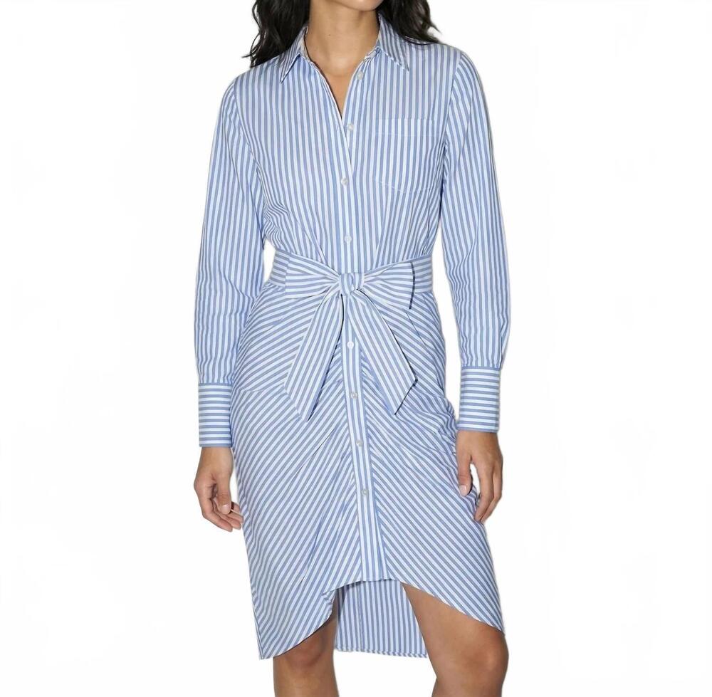 NEW THE SHIRT wrap front dress in light blue/white